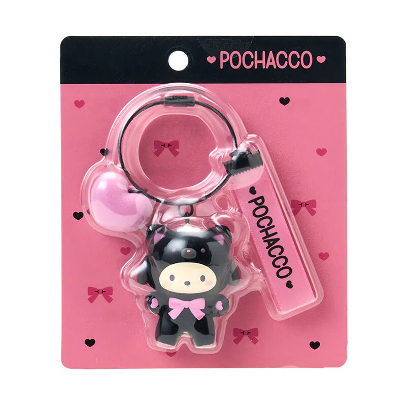 Pochacco Black and Pink Bear Keyring with Plastic Mascot