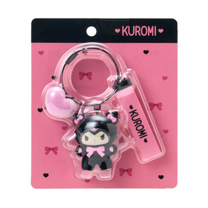 Kuromi Black and Pink Bear Keyring with Plastic Mascot