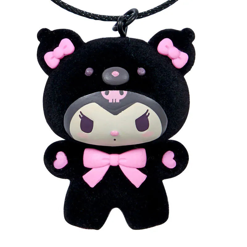 Kuromi Black and Pink Bear Keyring with Plastic Mascot