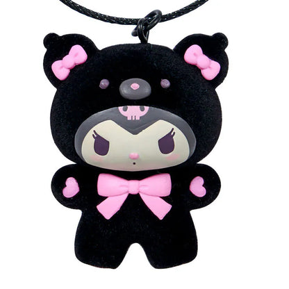 Kuromi Black and Pink Bear Keyring with Plastic Mascot