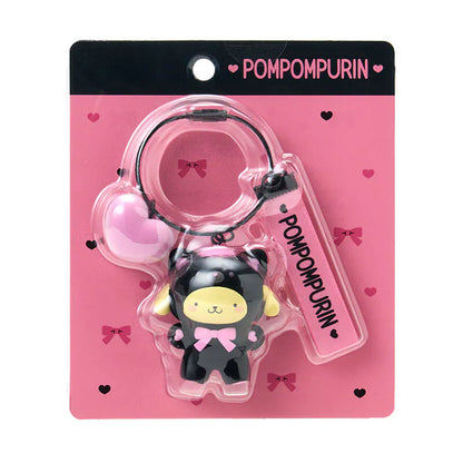 Pompompurin Black and Pink Bear Keyring with Plastic Mascot
