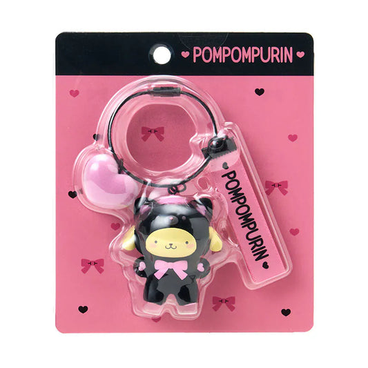 Pompompurin Black and Pink Bear Keyring with Plastic Mascot