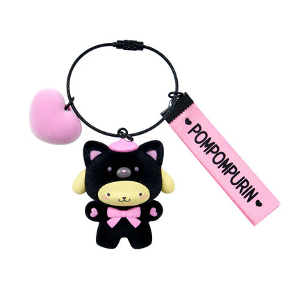 Pompompurin Black and Pink Bear Keyring with Plastic Mascot