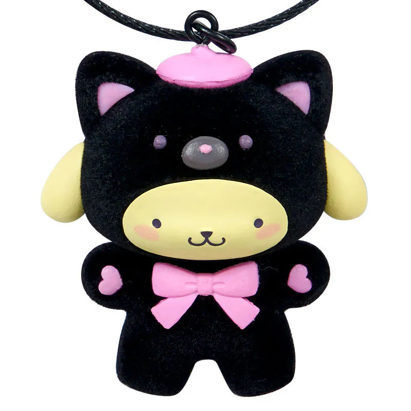 Pompompurin Black and Pink Bear Keyring with Plastic Mascot