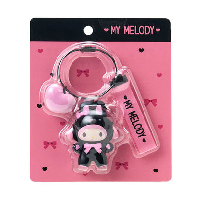 My Melody Black and Pink Bear Keyring with Plastic Mascot