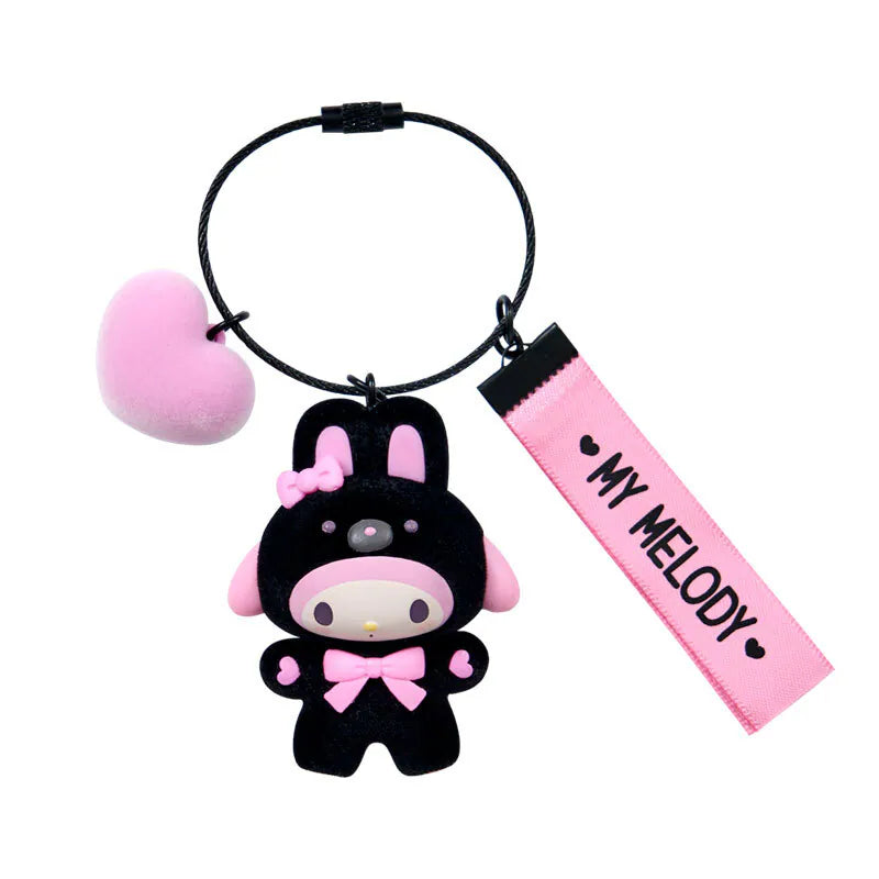 My Melody Black and Pink Bear Keyring with Plastic Mascot