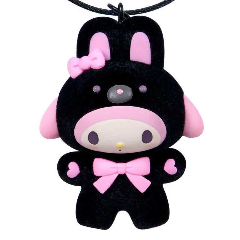 My Melody Black and Pink Bear Keyring with Plastic Mascot