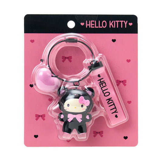 Hello Kitty Black and Pink Bear Keyring with Plastic Mascot