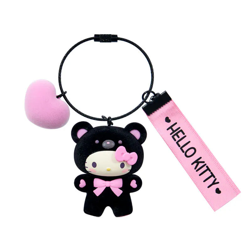 Hello Kitty Black and Pink Bear Keyring with Plastic Mascot