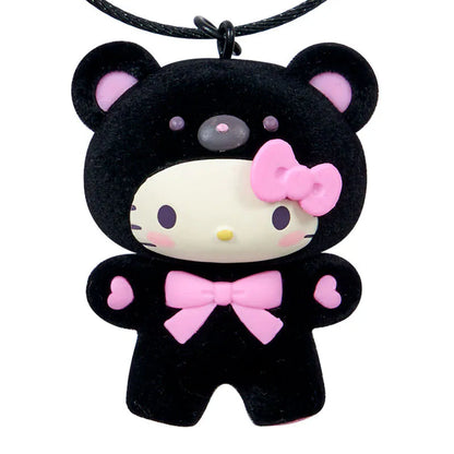 Hello Kitty Black and Pink Bear Keyring with Plastic Mascot
