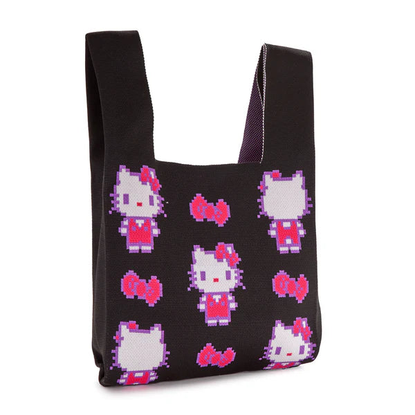 Hello Kitty Retro Pixel Black Knit Shopper Bag