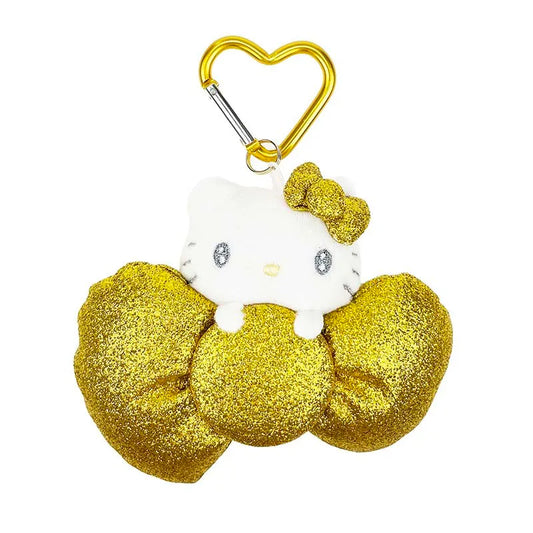 Hello Kitty Gold Glitter Bow Mascot Plush Clip On