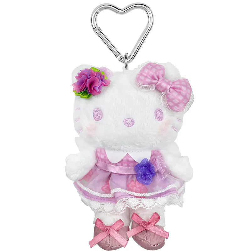 Hello Kitty Pink & Purple Flower Mascot Plush Clip On