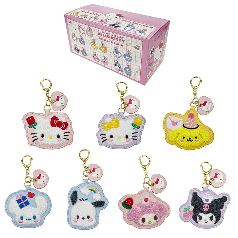 Hello Kitty 50th Anniversary Pink Gingham D-Cut Keyring Blind Box