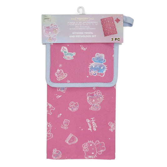 Hello Kitty 50th Anniversary Kitchen Towel and Potholder Set