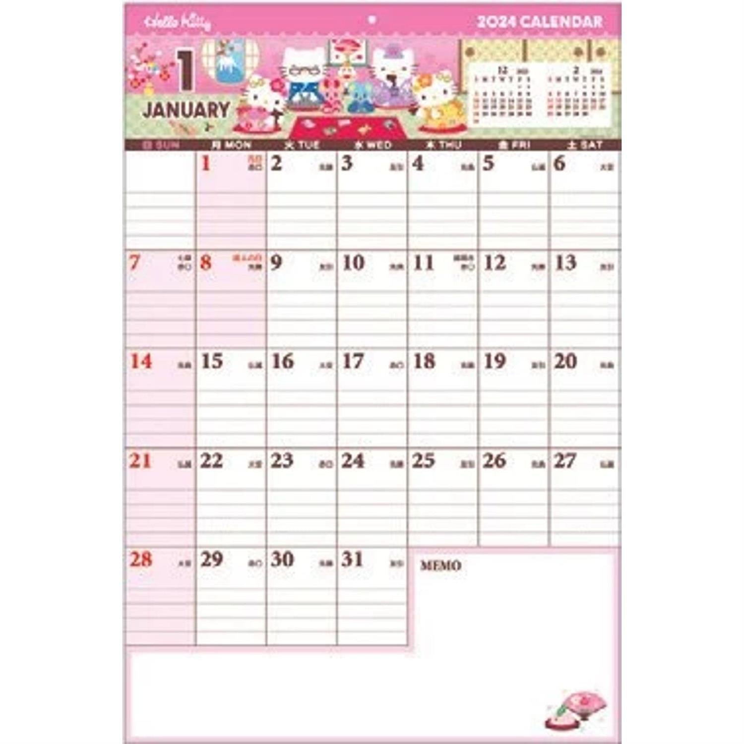 Hello Kitty 2024 Note Space Wall Calendar
