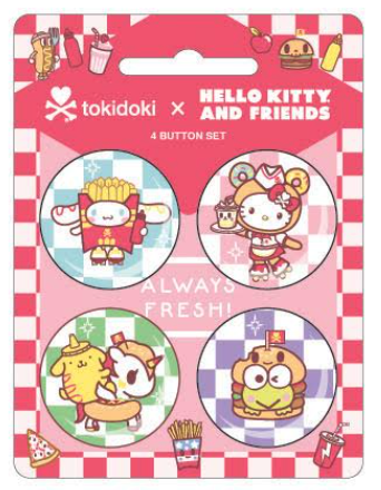 tokidoki x Hello Kitty & Friends Fast Food 4 Button Set