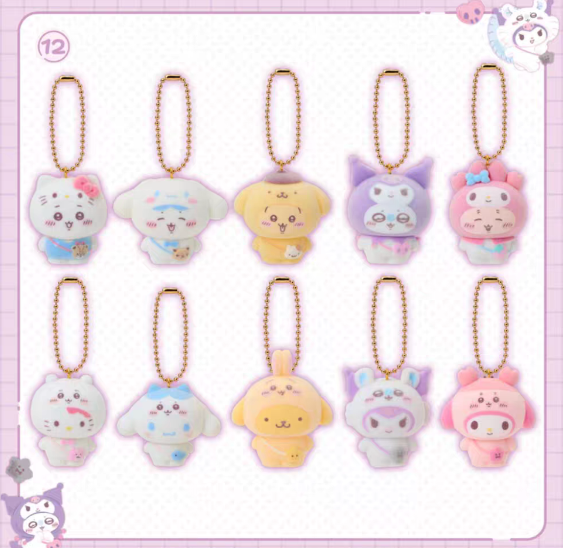 Chiikawa x Sanrio Flocked Doll Keychain Blind Box