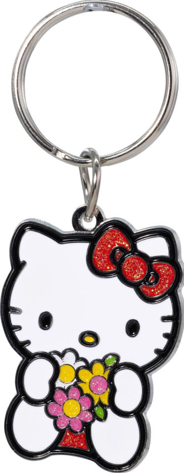 Hello Kitty Glitter Flowers Metal Keychain