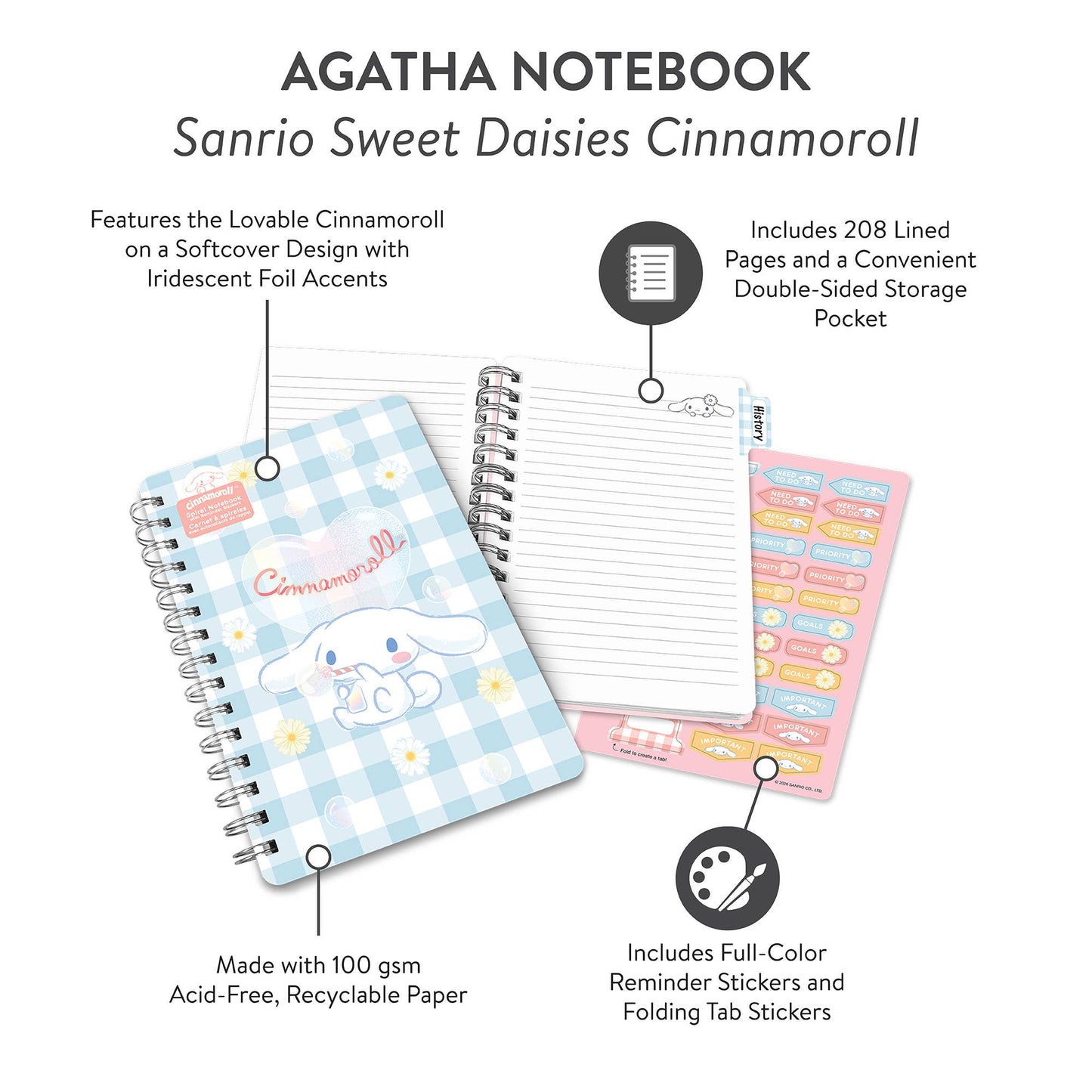 Sanrio Sweet Daisies Cinnamoroll™ Agatha Lined Notebook