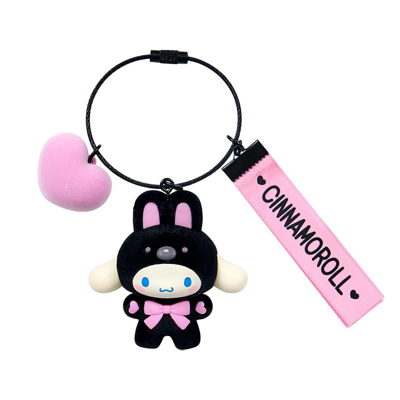 Cinnamoroll Black and Pink Bear Keyring with Plastic Mascot