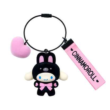 Cinnamoroll Black and Pink Bear Keyring with Plastic Mascot